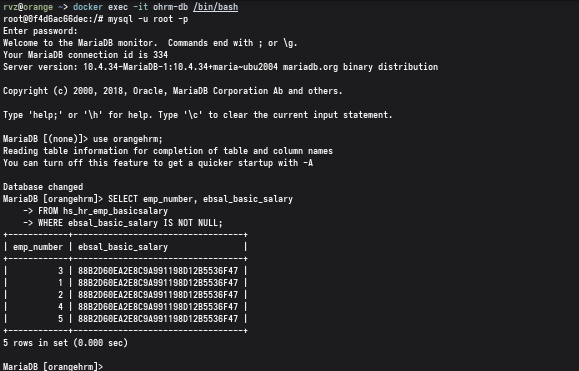 OrangeHRM AES-ECB Pattern Disclosure - identical ciphertext for identical salary values