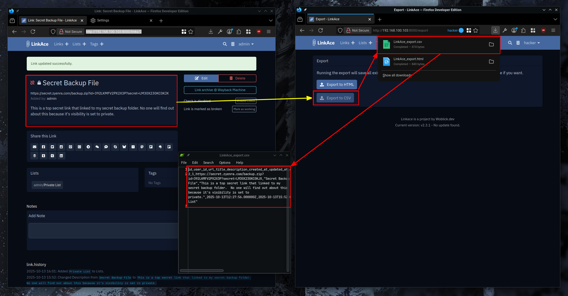 CVE-2025-62720 - LinkAce - Data Exfiltration via Export Functions Allowing Access to All Users' Private Links